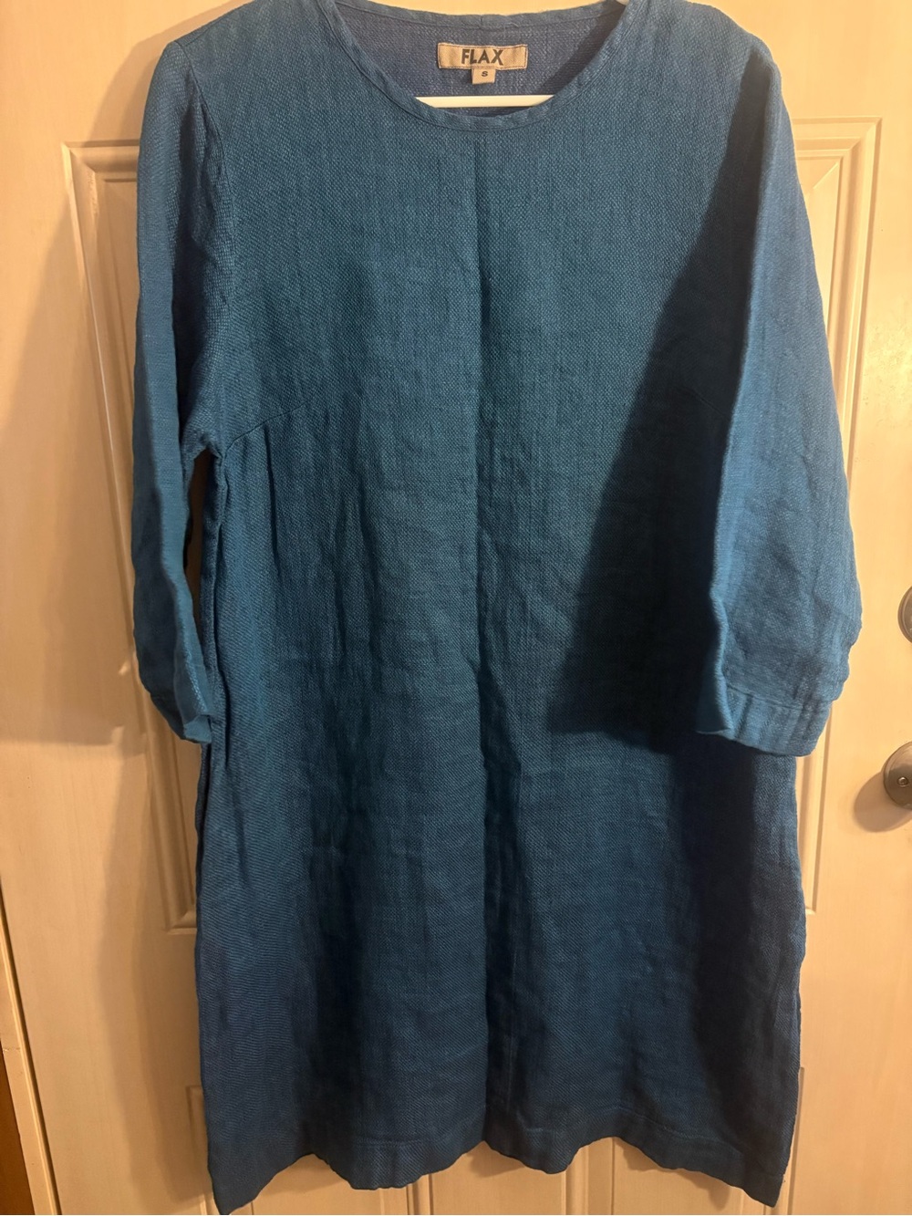Flax Deep Teal Linen Tunic Dress Women’s SMALL Casual Prairie Boho